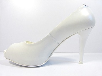 Białe czółenka platformie skórzane buty ślubne eleganckie skórzane Sala 39