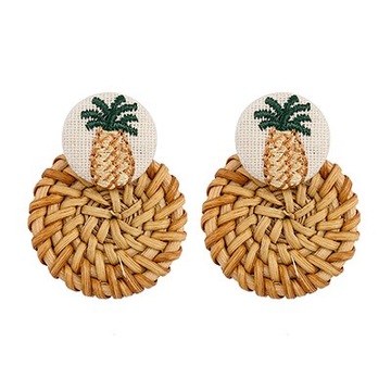 KOLCZYKI RATTANOWE ANANAS HANDMADE BOHO ETNO
