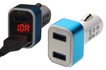 Ładowarka 2x USB 2,1A samochodowa + woltomierz