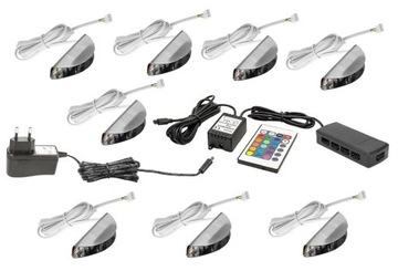 Oświetlenie LED na 8 półek szklanych RGB + pilot