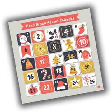 NAKLEJKI ŚWIĄTECZNE ADWENTOWY KALENDARZ 20 10x10 cm