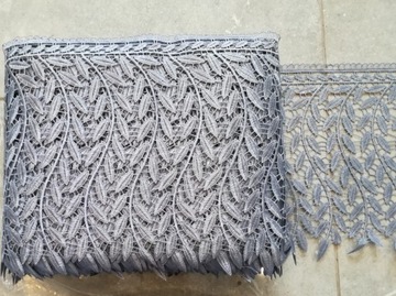 ГИПЮР ЛИСТ ВЫШИВКА УЗОР ДЕКОР СКАТЕРЬ СЕРЫЙ КРУЖЕВНОЙ ОРНАМЕНТ ДЛЯ ШТОР 30 см