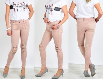 L21 JEANSY STRETCH RURKI SLIM ĆWIEKI DZIURY L/XL