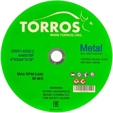 Tarcza do cięcia metalu Torros 230x1,8x22,2 tarcze