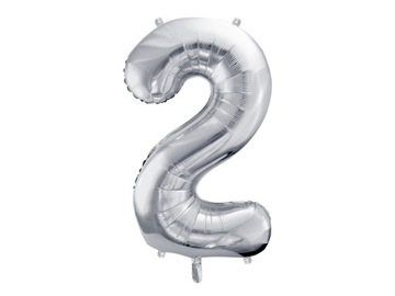 BALON FOLIOWY CYFRA NUMER 2 SREBRNY 86CM NA HEL