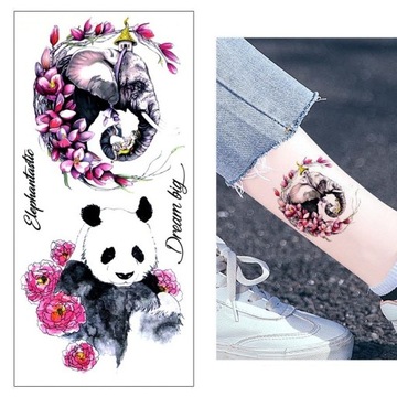 K01 TATUAŻ ZMYWALNY TYMCZASOWY PANDA SŁOŃ 9x19
