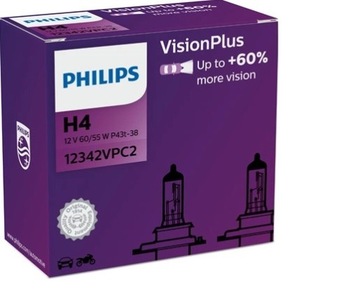 żarówki PHILIPS H4 Vision Plus +60% karton - 2szt
