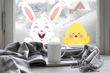 Пасхальные наклейки Заяц Цыпленок на окне 50см