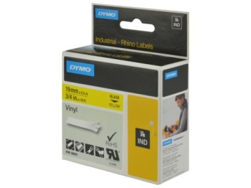 Dymo Rhino 18433, S0718470, 19 мм x 5,5 м, черная печать / желтая подложка, лента