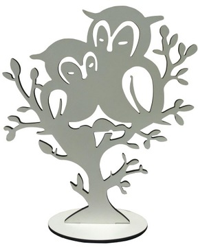 OZDOBA SOWA PODWÓJNA 40CM DREWNO DEKORACJE STOJAK