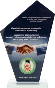 BIZNESOWA statuetka szklana z nadrukiem - 20cm