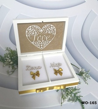 Pudełko na koperty duże obrączki gołąbki inicjały