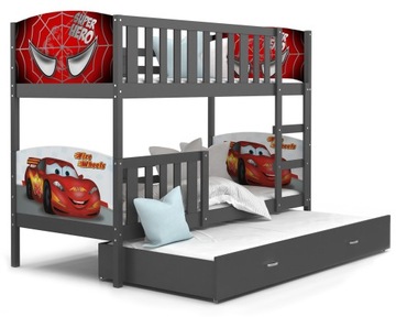 Łóżko piętrowe dla dzieci TAMI 3 osobowe z grafiką