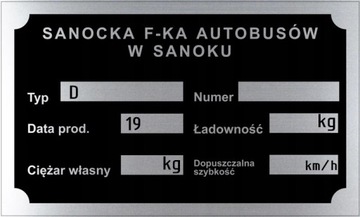 Tabliczka znamionowa do przyczepy SANOK