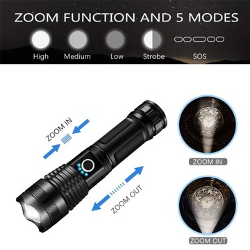 МОЩНЫЙ ТАКТИЧЕСКИЙ ФОНАРЬ Cree XHP50 с USB-зарядкой