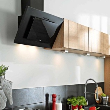 MAAN Вертикальная кухонная вытяжка 60см Черная настенная стеклянная светодиодная тихая эффективная