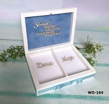 Zestaw pudełko na koperty + obrączki srebro