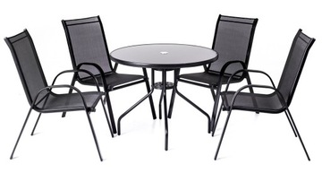 KOMPLET MEBLI TARASOWYCH STÓŁ SZKLANY + 4 KRZESŁA