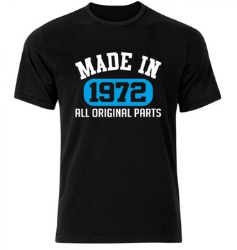 Koszulka na urodziny męska czarna MADE IN 1972 c/n