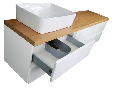 КОМПЛЕКТ ДЛЯ ВАННОЙ КОМНАТЫ ПОД Умывальник СО СТОЛЕШНИЦЕЙ ДУБА | 180 СМ | МДФ БЕЛЫЙ ЛАК