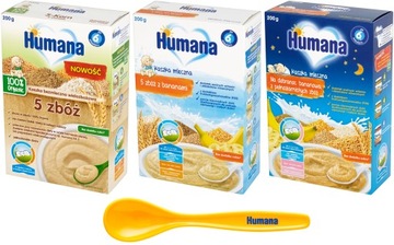 HUMANA ZESTAW KASZKA PO 6 MIESIĄCU: 5 ZBÓŻ + BANANOWA + NA DOBRANOC