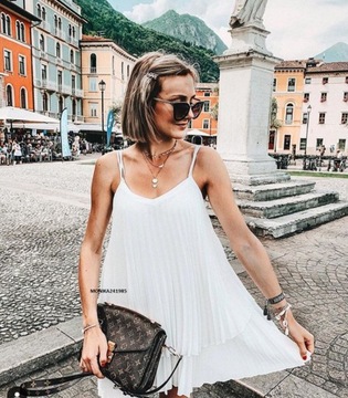 Плиссированное платье-туника белое - ZARA M