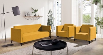 AGAT zestaw ŻÓŁTY 3+1+1 sofa, fotele nogi czarne
