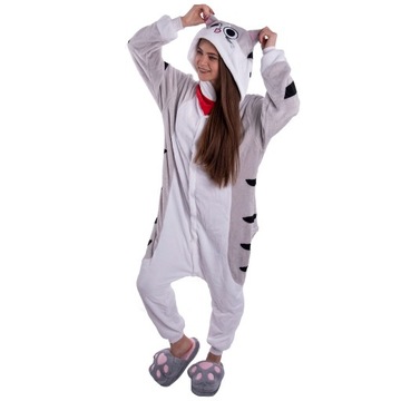 Szary KOT Kotek Chi PIŻAMA Jednoczęściowa Onesie Kigurumi Damskie S 146-154