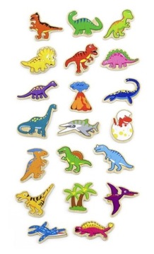 VIGA MAGNESY DREWNIANE DLA DZIECI DINOZAURY 20szt