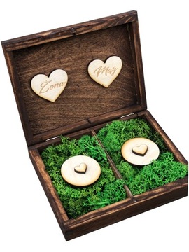 PUDEŁKO NA OBRĄCZKI BRĄZOWE RUSTYKALNE MECH ŚLUB