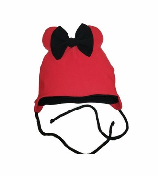 czapka z uszami Minnie - Miki dziecięca wiązana