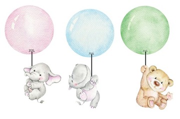 naklejki dla dzieci NA ŚCIANĘ misie SŁONIK balony