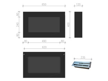 КОРОБКА В КВАРТИНЕ БИОКАМИНА 65x40 650x400 матовый черный