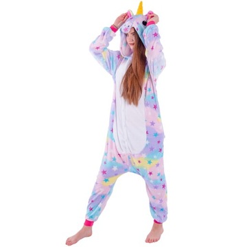 JEDNOROŻEC PIŻAMA Kigurumi w Gwiazdki Onesie Kombinezon Dres S 146-154 cm