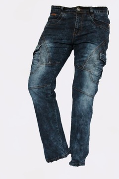 Spodnie jeansy męskie bojówki wycierane przeszycia