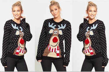 CZARNY SWETER ŚWIĄTECZNY Z RENIFEREM NOS 3D M/L