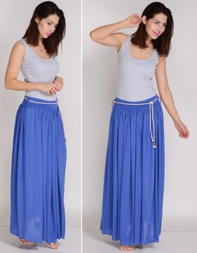 Длинная воздушная ЮБКА-МАКСИ василькового цвета С ПОЯСОМ