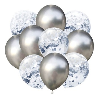 Balony srebrne z konfetti girlanda balonowa bukiet balonowy