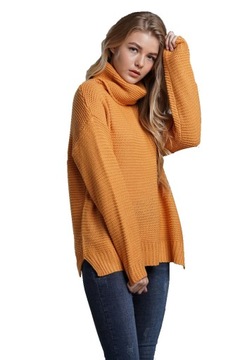 SWETER-EK DAMSKI Z GOLF-EM CIEPŁY MODNE KOLORY