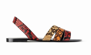 ZARA PŁASKIE WĘŻOWE WIELOKOLOROWE SANDAŁY BUTY 37