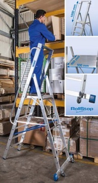 Krause Мобильная складская лестница + перила, 4 ступеньки