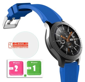 NIEBIESKI PASEK SILIKONOWY SAMSUNG GEAR S3 + SZKŁO