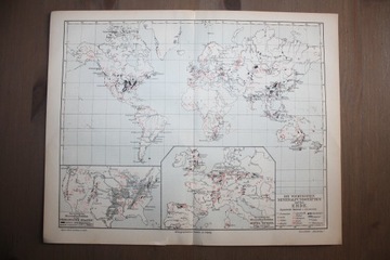 STARA MAPA BOGACTW NATURALNYCH MINERALNYCH ŚWIATA