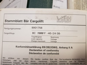 Гидроборт BAR Cargolift 1000F 24V, комплект