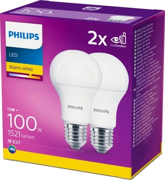 2x Żarówka LED E27 13W = 100W A60 2700K PHILIPS