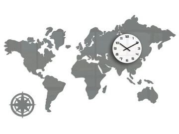 Zegar ścienny Mapa WORLD 120 X 70cm SZARA cicha
