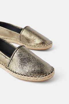 ZARA NOWE METALIZOWANE ZŁOTE ESPADRYLE BUTY 40