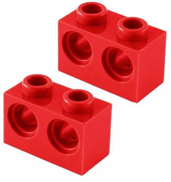 22110 LEGO 32000 4101764 4179355 - brick 1x2 technic - czerwony - 2szt