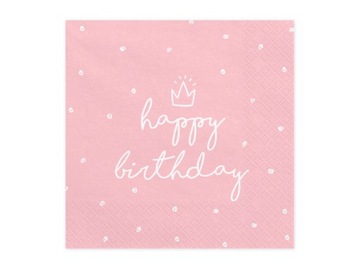 SERWETKI PAPIEROWE Happy Birthday różowe 20szt