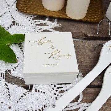 Большая БЕЛАЯ Коробка для КОНВЕРТОВ + ОБРУЧАЛЬНЫХ КОЛЬЦ С ГРАВИРОВКОЙ